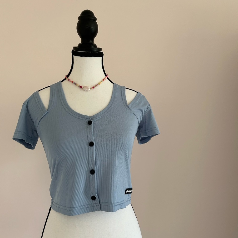 SinaGom Light Blue Y2K Convertible Crop Top